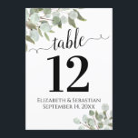 Elegant Greenery Wedding Table Number Card Large<br><div class="desc">These beautiful wedding table number cards feature an elegant boho chic design with hand painted watercolor sprigs of eucalyptus leaves and garden greenery in shades of mint, moss, and sage green. These cards are larger than standard making it easy for your guests to find their tables. Perfect way to make...</div>
