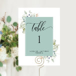 Elegant Greenery Wedding Table Number, Green<br><div class="desc">Help your guests find their table with this elegant greenery table number card. Matching seating plan cards available. Frame in green with delicate greenery watercolor details showcasing your table number personalized with name(s) and event. Double sided cards so guests can look from both, front or back. Clear space all around...</div>