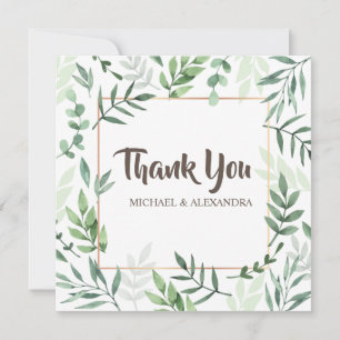 Elegant Greenery Wedding Thank You Card with Names