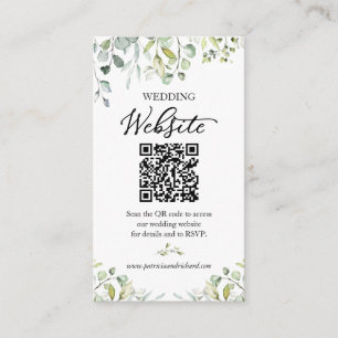 Elegant Greenery Wedding Website QR Code Enclosure Card