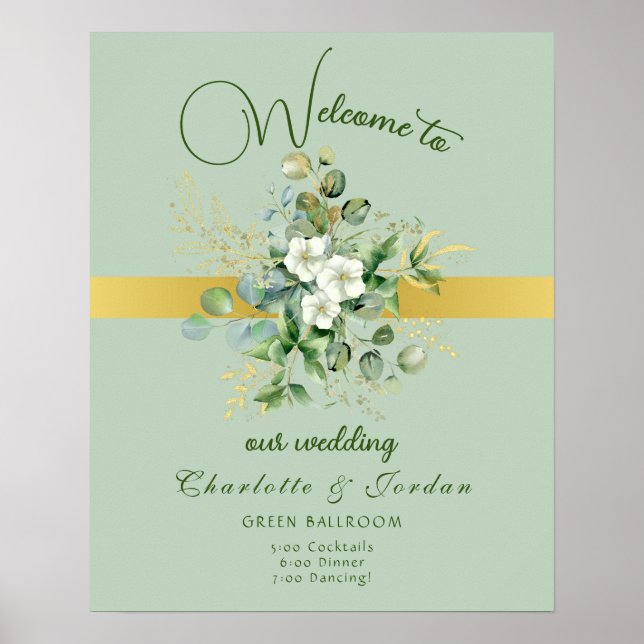 Elegant Greenery Wedding Welcome Poster (Front)