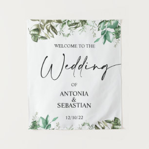Elegant Greenery Wedding Welcome Tapestry