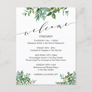 Elegant Greenery Weekend Itinerary Welcome Enclosure Card