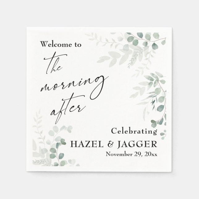 Elegant Greenery Welcome to The Morning After Napkin (Front)