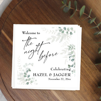 Elegant Greenery Welcome to The Night Before Napkin