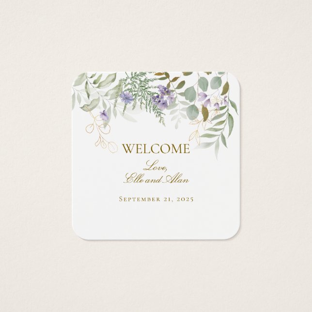 Elegant Greenery Welcome Wedding Gift Tag (Devant)