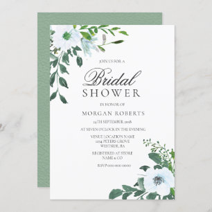 Elegant Greenery White Floral Bridal Shower Invite