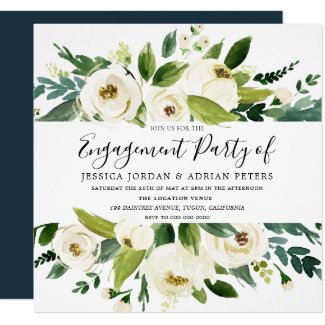 Elegant Greenery White Floral Engagement Party Card
