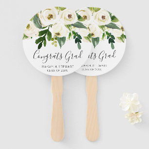 Elegant Greenery White Floral Graduation Hand Fan