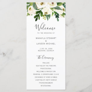 Elegant Greenery White Floral Wedding Program