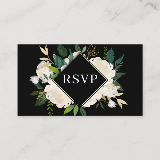 Elegant Greenery White Flowers Wedding RSVP Enclosure Card (Front)
