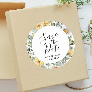 Elegant Greenery Wildflower Wedding Save The Date Classic Round Sticker