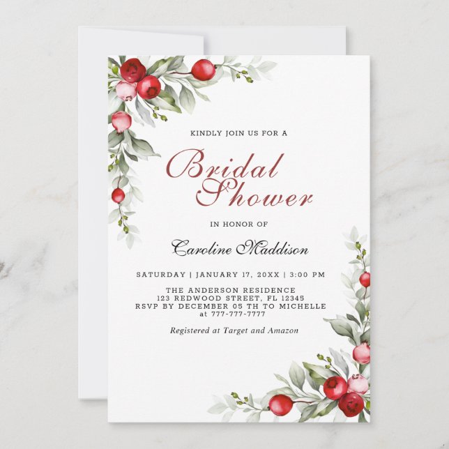 Elegant Greenery Winter Bridal Shower Flyer Invitation (Front)