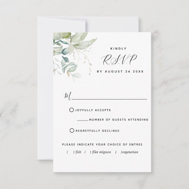 Elegant Greenery with/out Meal Choices RSVP Card (Front)