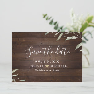Elegant greenery wood county rustic save the date
