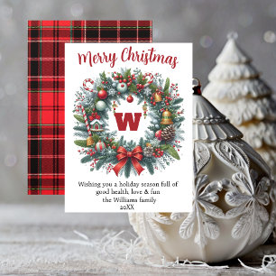 elegant greenery wreath Christmas non-photo Holiday Card