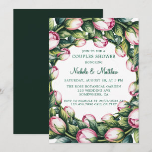 Elegant Greenery Wreath Rose Bud Couples Shower Invitation
