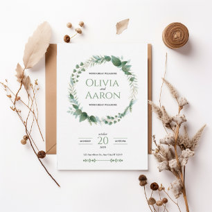 Elegant Greenery Wreath Wedding Invitation