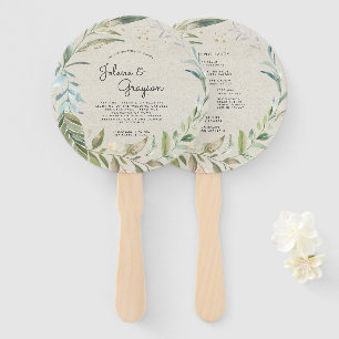 Elegant Greenery Wreath Wedding Program Hand Fan
