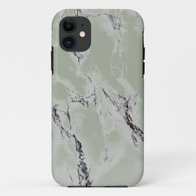 Elegant Greenish Grey And Black Marble Case-Mate iPhone Case (Back)