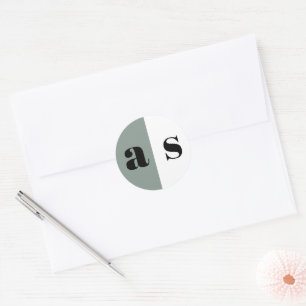 Elegant greenish grey monogram wedding classic round sticker