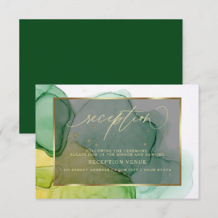 Elegant Greens and Golds Ink Reception Invitation