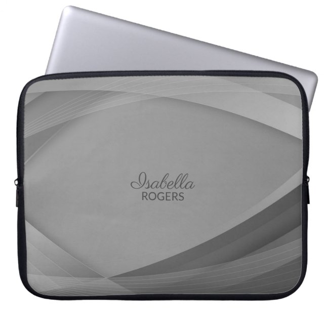 Elegant Grey Abstract Waves with Customization Laptop Sleeve (Front)
