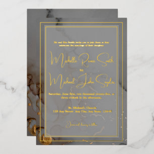 Elegant Grey Alcohol Ink Wedding Gold