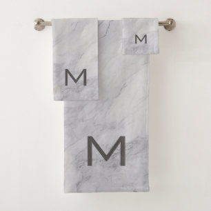 Elegant grey and beige marble design bath towel set