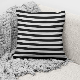 Elegant Grey And Black Bold Striped Pattern Throw Pillow