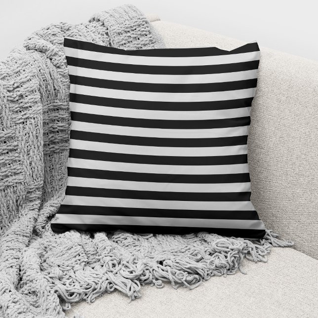 Elegant Grey And Black Bold Striped Pattern Throw Pillow (Creator Uploaded)