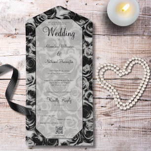 Elegant Grey and Black Roses QR Code All In One Invitation