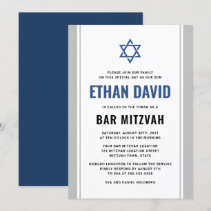Elegant grey and blue bar mitzvah invitation