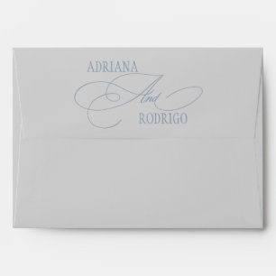Elegant Grey and Blue Calligraphy Wedding Envelope