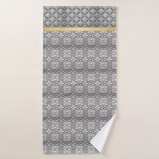 Elegant Grey and Gold Abstract Towel Set (Bath Towel)