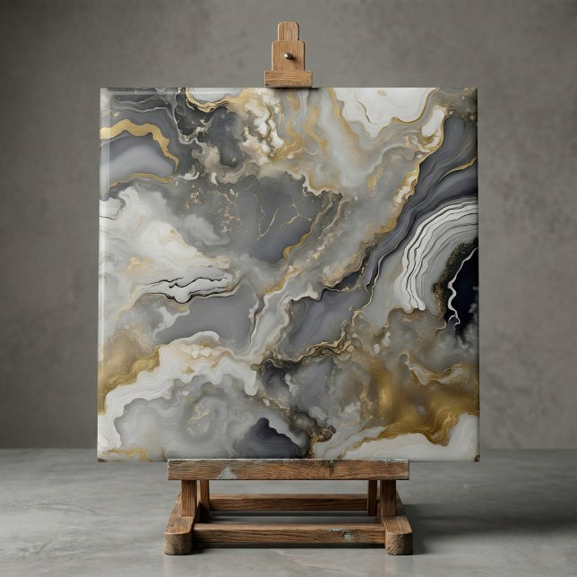 Elegant Grey and Gold Liquid Marble Agate Tile (Creator Uploaded)