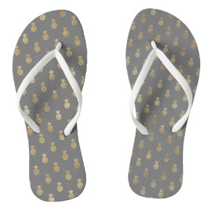 Elegant Grey and Gold Pineapple Pattern Flip Flops
