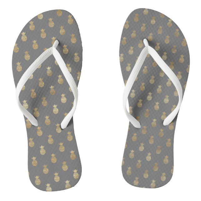 Elegant Grey and Gold Pineapple Pattern  Flip Flops (Footbed)