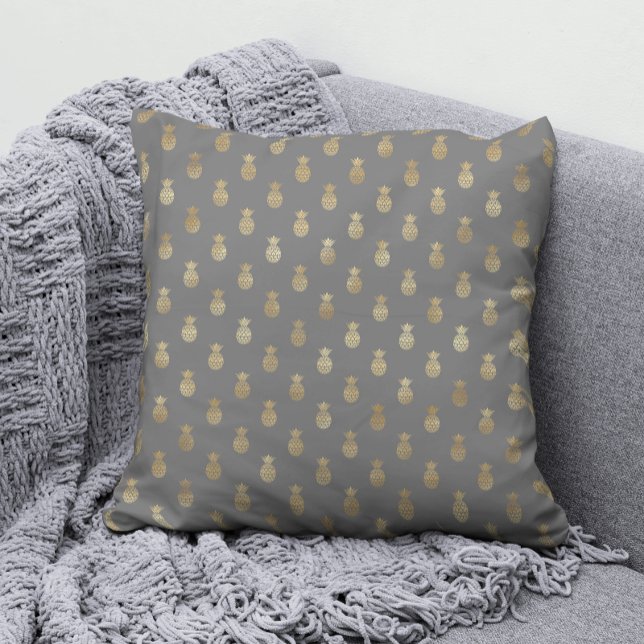 Elegant Grey and Gold Pineapple Pattern  Throw Pillow (Creator Uploaded)