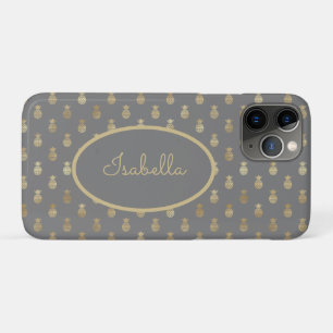 Elegant Grey and Gold Pineapple Personalized  iPhone 11 Pro Case