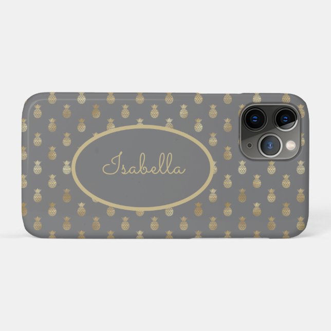 Elegant Grey and Gold Pineapple Personalized  Case-Mate iPhone Case (Back (Horizontal))