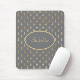 Elegant Grey and Gold Pineapple Personalized Mouse Pad