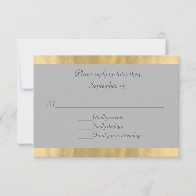 Elegant Grey and Gold Wedding RSVP Card (Front)