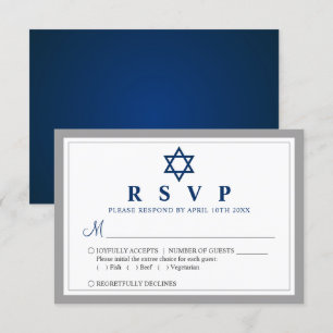 Elegant Grey and Navy Blue Bar Mitzvah RSVP Card