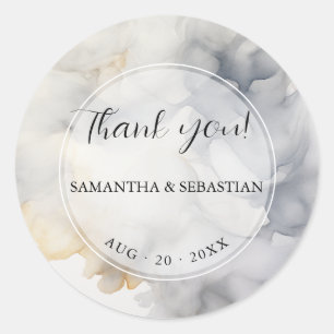 Elegant Grey and Pale Gold Soft Clouds Classic Round Sticker