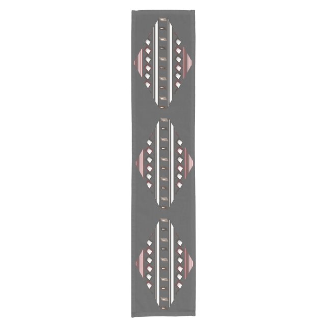 Elegant Grey and Pink Aztec Pattern Short Table Runner (Front)