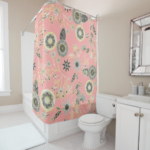 Elegant Grey and Pink Folk Floral Golden Design