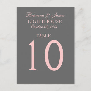 Elegant Grey and Pink Wedding Table Number Card