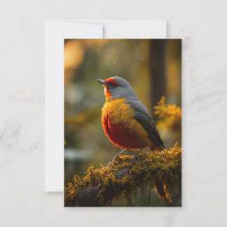 Elegant Grey and Red Feathered Bird Thank You Card