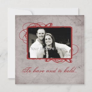 Elegant Grey and Red Vintage Photo Wedding Invitation